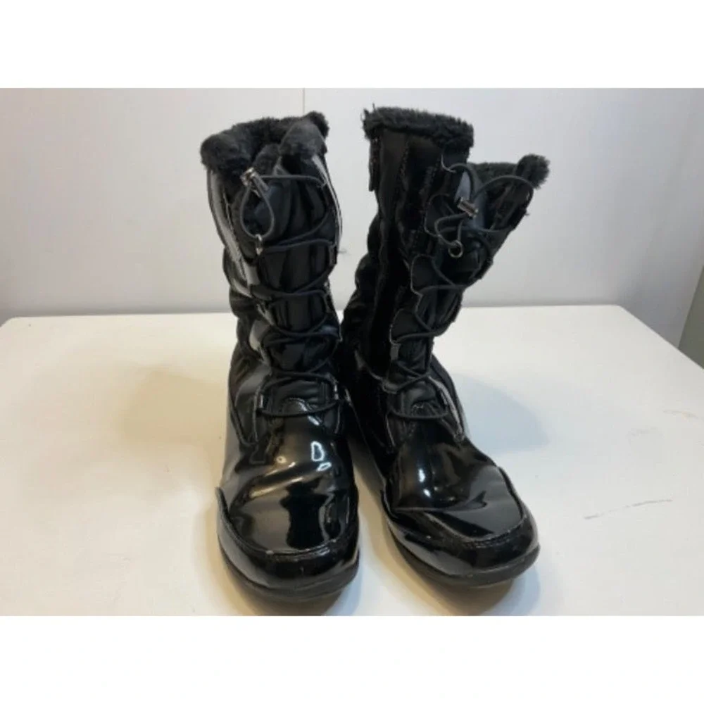 Khombu Winter Boots Womens Black Excellent Waterproof Faux Fur Lined Quilted